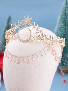 1件优雅女士发饰，锌合金新月星形皇冠头饰，配波西米亚风流苏。 - 金色 - 查看 7