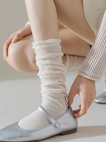 3 pares de calcetines largos hasta el muslo de mujer con puño de volantes, calcetines ligeros de un solo color, de múltiples formas de usar, calcetines de moda, súper versátiles