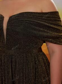 Mgiacy Plus Size V-Neck Off Shoulder Ruched Colorblock High Slit Maxi Dress, Party Dress, Wedding Guest Dress, Formal Dress, Evening Dress,Gown