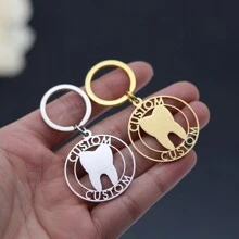 1pc Stainless Steel Personalized Keychains, Customized Forest Deer Name Keychain, Customized Tooth Letter Keychain, Customized Animal Bat Keychain,Laser Engraved Nameplate Pendant Keyrings, Custom Text Name Date Key Chains, Birthday Love Gift Jewelry