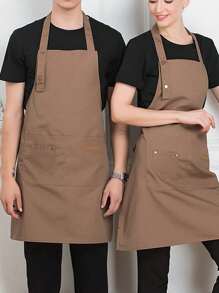 1pc Gray Apron, Polyester Thickened Breathable Chef Apron For Household,Kitchen,Bathroom,Home,Household Suppliers