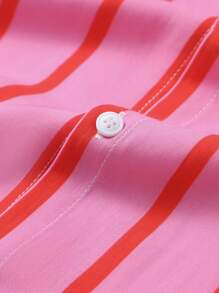 Camisa de manga corta de rayas rosa casual para hombre, ropa de verano ligera para vacaciones