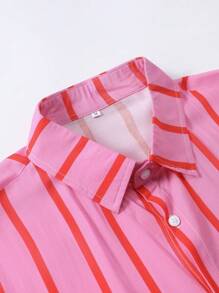 Camisa de manga corta de rayas rosa casual para hombre, ropa de verano ligera para vacaciones