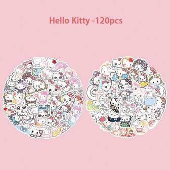 Sanrio 100 piezas de pegatinas para funda de teléfono Hello Kitty de Sanrio, pegatinas Kuromi, pegatinas impermeables, pegatinas DIY, pegatinas decorativas, pegatinas de dibujos animados, pegatinas para maletas, pegatinas para portátiles, botellas de agua y guitarras, útiles escolares, vuelta al cole