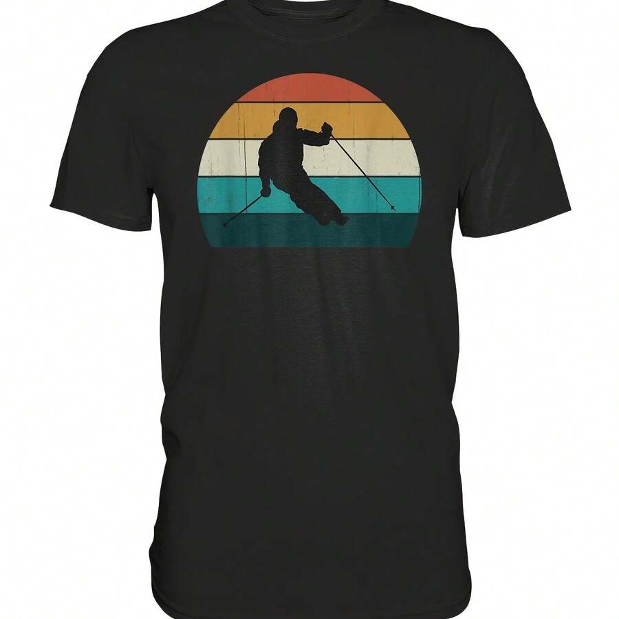 Skier Ski Winter Sports Vintage Skng Retro Gift Idea T-Shirt - Premium Shirt - màu đen - Xem 1