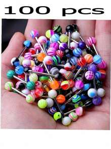 100 pièces de piercing de langue en gros, barbell de piercing de langue 14g, en plusieurs couleurs pour hommes et femmes, en acrylique
