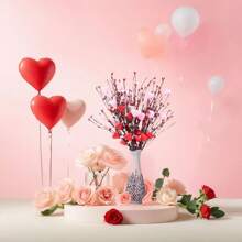 1 szt./2 szt. (45 cm/17,7 cala) Romantyczne różowe sztuczne czerwone jagody w kształcie serca, ręcznie zbierane kwiaty o realistycznym wyglądzie, dekoracja bukietu kwiatowego, na prezent, wesele, przyjęcie, dekoracja wazonu do domu, gałązki jagód, prezenty na rocznicę ślubu - Wielokolorowe - Zobacz 3