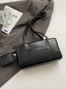 2025 新款时尚 2 件单肩手提包套装带零钱包，手提包适合女性日常使用、办公室通勤、度假、节日、聚会、礼物 - 黑色 - 查看 6