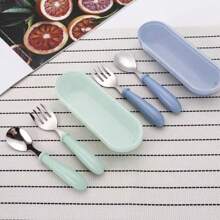 2pcs Spoon Forks Box Kids Stainless Steel Kids Cutlery Portable Baby Feeding Utensils Baby Spoons Baby Tableware Set - Multicolor - View 4