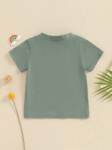 Toddler Baby Boy Short Sleeve Crew Neck T Shirt Pullover Sweatshirt Summer Basic Tee Solid Casual Clothes - Green - View 2