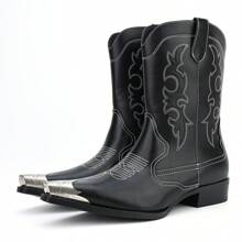 Men's Boots Vintage Casual Embroidered Pointed Toe Cowboy Boots - 黑色 - 查看 1