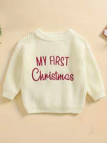 Baby Christmas Sweaters Letter Embroidered Long Sleeve Round Neck Knitted Pullover - White - View 4