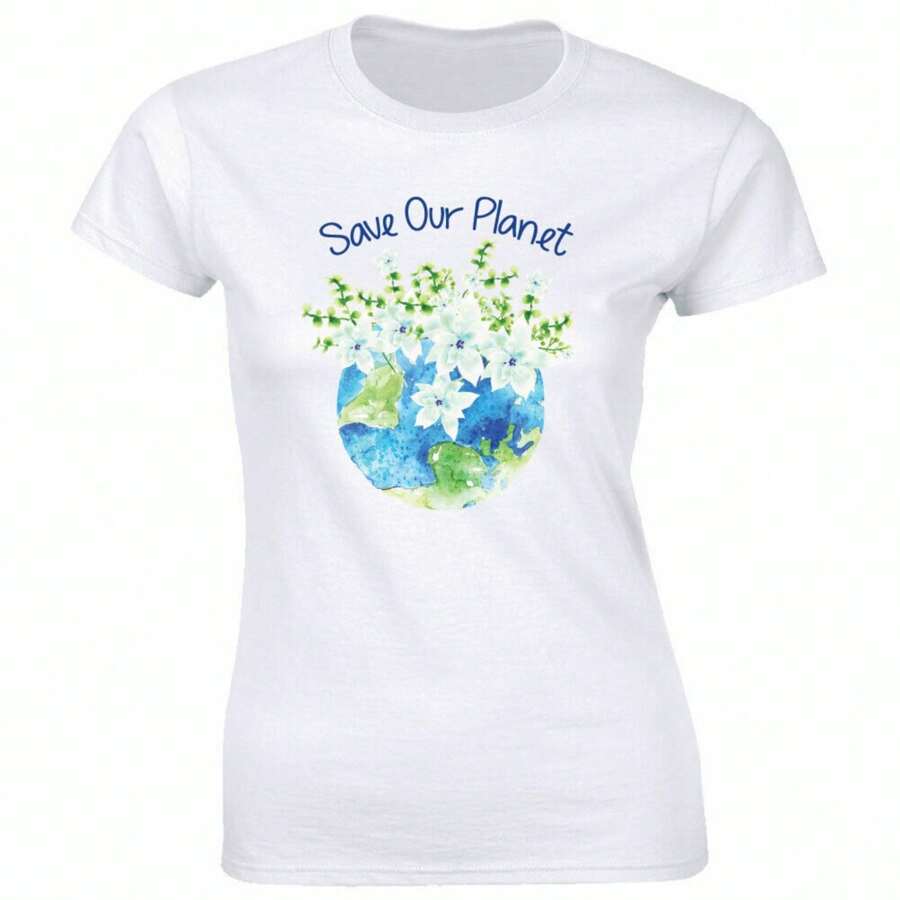 Save Our Planet With Image T-Shirt For Women - Black - View 1