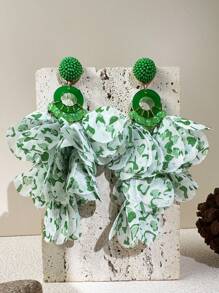 1 Pair Handmade Fabric Heart Bohemian Earrings, Fashion Exaggerated Long Tassel Dangle Earrings For Women - Blue - View 1