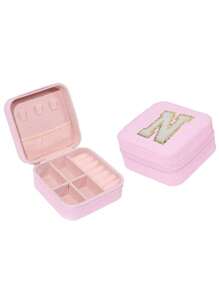 粉色旅行珠宝盒,个性化礼物生日礼物送给女士的圣诞节礼物送给青少年女孩的首字母旅行珠宝盒(不带镜子)A-Z - 粉紅色 - 查看 9