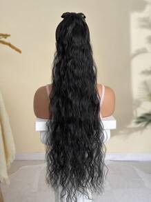 长卷发马尾辫接发 32 英寸黑色环绕式发夹合成纤维适合女性日常使用 - 黑色 - 查看 7