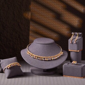 dazzdelic 2 件/4 件铜珠、珍珠链、流苏颈链项链手链耳环开口戒指套装，适合女士日常佩戴和派对