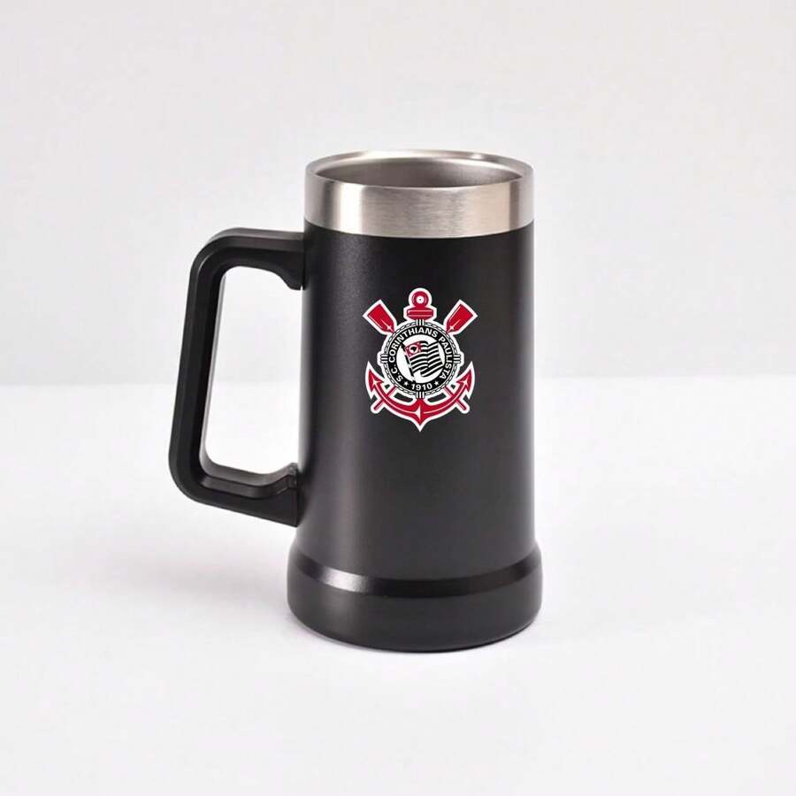 Personalized Football Team Thermal Mug Stainless Steel 710ML - Black Corinthians - View 1