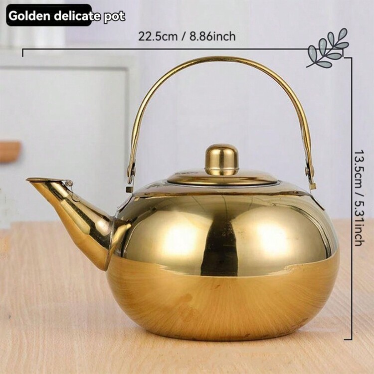 1 pieza Tetera de acero inoxidable, hervidor comercial, olla de té para servir con filtro, para restaurante, hotel, específico para restaurante - Dorado - Añade 5