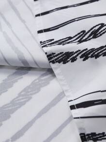 Camisa casual de manga corta con rayas para hombre, con patrón de líneas negras y blancas, para verano - Blanco y Negro - Ver 6