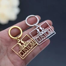1pc Stainless Steel Personalized Keychains, Customized Forest Deer Name Keychain, Customized Tooth Letter Keychain, Customized Animal Bat Keychain,Laser Engraved Nameplate Pendant Keyrings, Custom Text Name Date Key Chains, Birthday Love Gift Jewelry