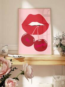 1 pieza, Lienzo colgante, Enmarcado, Impresión artística de pared de cerezas, Póster femenino imprimible, Póster Ma Cherie, Decoración de dormitorio y habitación de niñas, Arte de pared con estilo, Póster elegante, Labios rojos de cerezas, Arte de pared rojo, Arte de pared para el hogar femenino