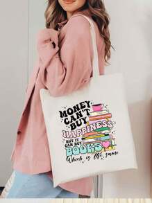 Love Book Pattern Printing Cosmetic Bag/Shoulder Bag - Combo Bag, Travel Makeup Gift Bag, But It Can Buy Books Print Shopping Bag, Shoulder Bag,Cloth Bag, Shopping Handbag, Shoulder Bag, Large Capacity Tote Bag, Minimalist Handbag