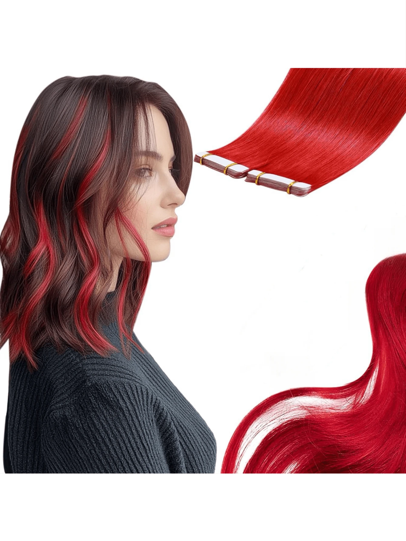 20pcs/30g Ekstensi Rambut Tape-In Tanpa Sambungan, Rambut Lurus Asli Manusia, Ramah Kulit, Perekat Mandiri, Kualitas Salon, Untuk Wanita, Cocok Untuk Kostum Halloween