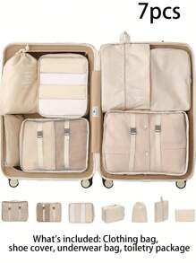 7-11件旅行收纳套装，包括防水洗漱包、化妆包、内衣袋、鞋袋、内衣和袜子收纳袋、防水压缩袋、可折叠衣物收纳袋，适用于行李、旅行、夏季收纳