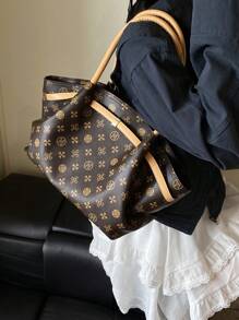 Fashion New 2025, PU Fabric, Full-Body Printing, Large-Capacity Portable Tote Brown Bag.Jiaozi Bag, Foreign Fashion Underarm Bag, Can Be Used For Daily Travel, Commuting To Work, Traveling And So On. Winter Gifts - Multicolor - View 6