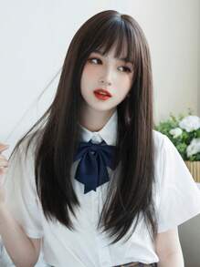 XIXISNOW 26 英寸黑棕色长假发自然日常发型 Jk 合成耐热假发日常佩戴