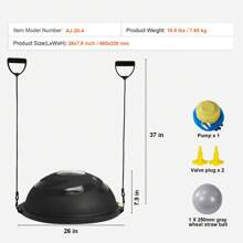 Half Fitness Ball Trainer, 23" And 26" Balance Ball Trainer, 660lb And 1500lb Capacity Stability Ball, Yoga Ball With Resistance Band And Pump, Power Fitness Ball For Home Gym, Full Body Workout, Black And Blue And Pink And Gray And Purple, Top With Non-Slip Texture, Includes Wood Grain, Wave And Crescent Patterns - 26" 1500 lb capacity Black Crescent Pattern - 查看 7