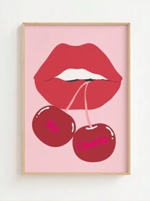 1 pieza, Lienzo colgante, Enmarcado, Impresión artística de pared de cerezas, Póster femenino imprimible, Póster Ma Cherie, Decoración de dormitorio y habitación de niñas, Arte de pared con estilo, Póster elegante, Labios rojos de cerezas, Arte de pared rojo, Arte de pared para el hogar femenino