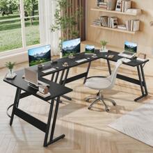 DEVOKO L Shaped Gaming Desk Computer Corner Desk PC Laptop Study Gaming Table Workstation For Home Office - Black - View 3