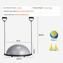 Half Fitness Ball Trainer, 23" And 26" Balance Ball Trainer, 660lb And 1500lb Capacity Stability Ball, Yoga Ball With Resistance Band And Pump, Power Fitness Ball For Home Gym, Full Body Workout, Black And Blue And Pink And Gray And Purple, Top With Non-Slip Texture, Includes Wood Grain, Wave And Crescent Patterns - 23" 660 Lb Capacity Gray Wave Pattern - View 7
