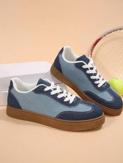 女士 2025 新款春秋季多功能系带圆头平底拼色户外运动休闲鞋