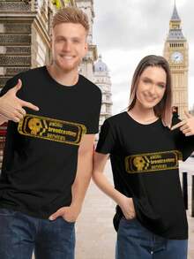 Women's PBS Distressed T-Shirt Vintage Style Comfortable Tee Casual Graphic Top - 黑色 - 查看 1