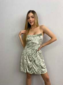 vestido corto de tirantes de terciopelo - Verde - Ver 2
