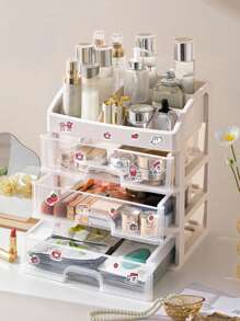 1 pieza Organizador de maquillaje portátil de varias capas con cajones y compartimentos para lápiz labial, crema, polvo, sombra de ojos, esmalte de uñas, estantería de almacenamiento de cosméticos, para vacaciones, playa, baño, dormitorio, gran capacidad