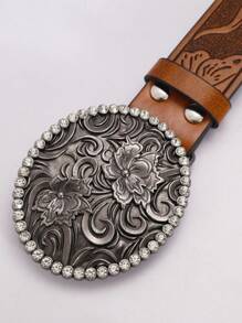 1pc Fashion Texas Long Horn Embossed Pattern Men's Belt/Men's Retro Belt/Cowboy Men's Belt/Camel Retro Leather Western Fashion Punk Party Style Alloy Round Pointed Decorative Buckle Cowboy Belt Boys' Jeans Party, Ball, Sparkling Decoration, Outing, Daily Leisure Outing Dress
