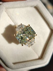 1 件优雅白色方晶锆石三石婚礼订婚戒指，适合女士，璀璨夺目的新娘求婚戒指，生日和情人节礼物 - 彩色 - 查看 3