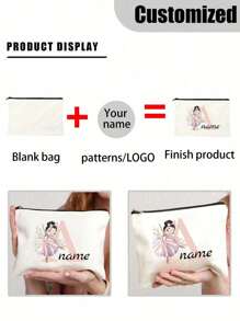 1pc Customized Name Ballerina Girl Makeup Bag, Customizable With 26 Letters And Name, Floral Pattern, Large Capacity, Lightweight, Perfect For Travel, A Great Gift For Teachers And Friends During Graduation Season. - Beige - View 4