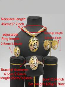 5 pièces Ensemble de bijoux mode africain en cristal avec collier, boucles d'oreilles, bracelet et bague pendentif en forme de papillon. Convient pour le mariage, les mariées, les voyages et les fêtes - Multicolore - Voir 2