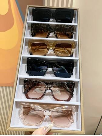 6 par vintage fyrkantiga stora bågar bohemiska stil modeglasögon för män och kvinnor, klassiska plast utomhusresor strand casual dekoration dagliga kläder solglasögon för sommar strandsemester, utomhus, resor