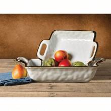 Tabletops Gallery Speckled Farmhouse Collection- Farmhouse White Brown Stoneware Serving Bowl Platter, 2 Piece Geneva Nesting Square Baking Dish Set - White - View 6