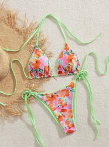 性感印花高弹力两件套比基尼女式泳衣，速干柔软亲肤欧美风格比基尼泳装，支撑胸部，修身印花设计，适合海滩、泳池派对、度假的新款比基尼