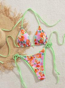 Biquíni sexy com estampa elástica alta, 2 peças, para mulheres, secagem rápida, macio e agradável à pele, estilo europeu e americano, sustenta o busto, design estampado adelgaçante, novo biquíni para praia, festa na piscina, resort