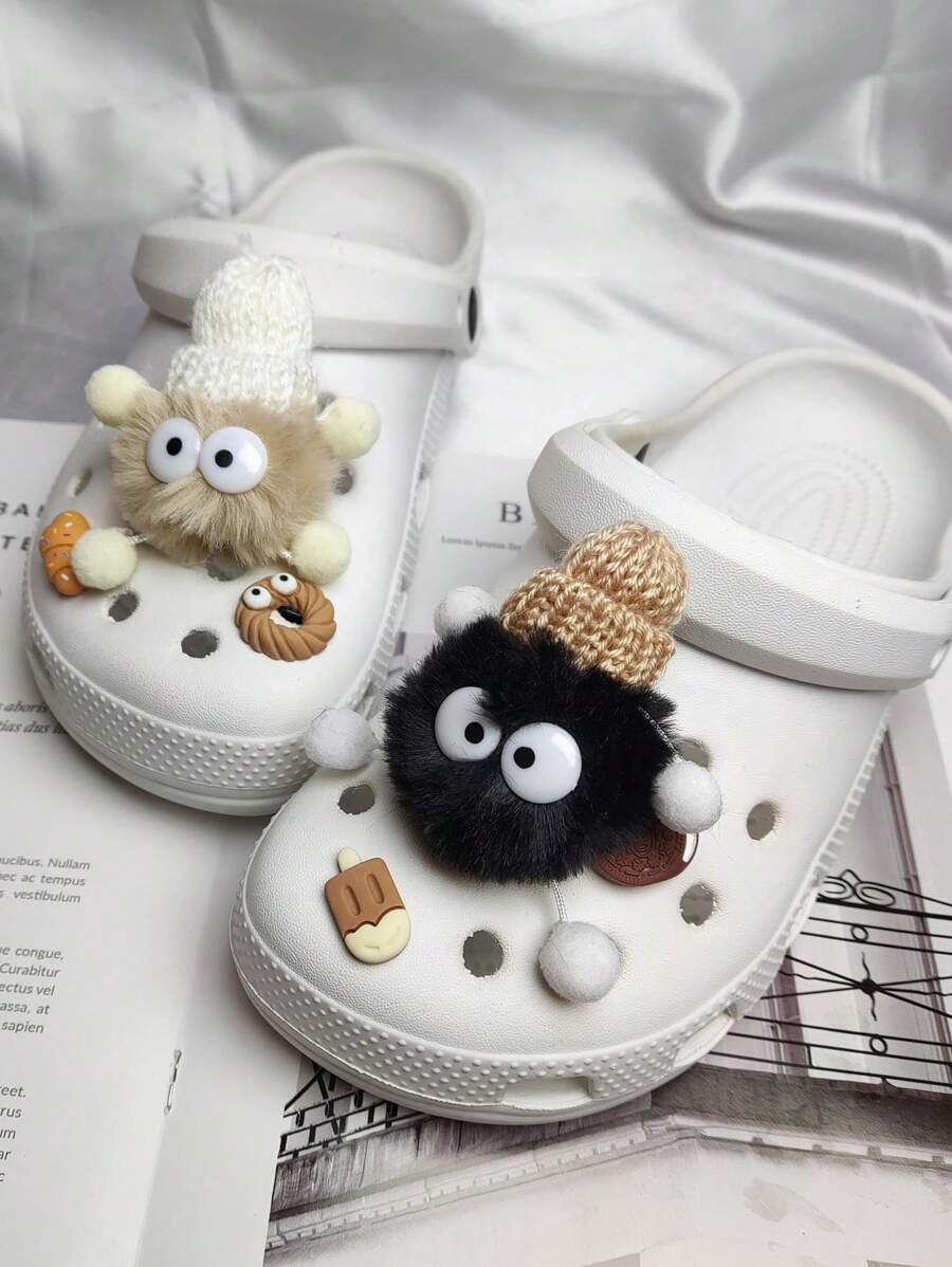 6PCS/Set - Cute Fluffy Pom Poms, Charming Cartoon Style Shoe Decorations, Attractive Gifts, Shoe Charms, Shoe Accessories, Perfect Gifts, Charming Party & Holiday Items (Shoes Not Included)
