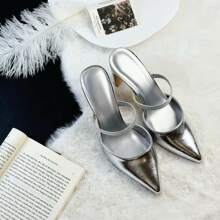 Zapatos de tacón alto de unicolor para mujeres, zapatos elegantes de moda con punta puntiaguda aptos para fiestas y uso en la oficina
