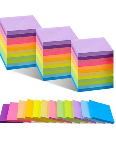 Conjunto De 12 Peças De Notas Autoadesivas Coloridas, 600 Folhas Em 12 Cores, 50 Folhas/ Bloco